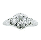 14k White Gold Art Deco .75ct Genuine Natural Diamond Filigree Ring (#J4432)