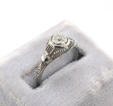 Art Deco 18k White Gold Filigree .16ct Genuine Natural Diamond Ring (#J6182)