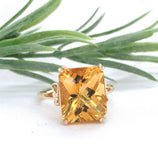 14k Yellow Gold Large 7.97 Carat Genuine Natural Citrine Ring Bow Motifs #J7446