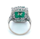 10k White Gold Filigree Genuine Natural Chrysoprase and Diamond Ring (#J4979)