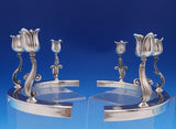 Georg Jensen USA Sterling Silver Candlestick Pair 3-Light #190-2 Figural (#8063)