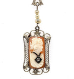14k White Gold Art Deco Cameo Filigree Pendant Jewelry (#J5391)