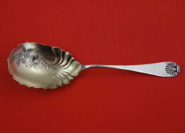 Shell by Towle Sterling Silver Berry Spoon GW brite-cut w/ leaves & flowers 9"