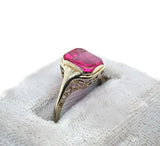 14k White Gold Filigree Ring with Synthetic Lab-Created Ruby Size 6.5 (#J6304)