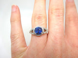 14k Gold 2 Carat Blue Genuine Natural Sapphire and Diamond Halo Ring (#J3800)