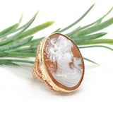 14k Yellow Gold Filigree Ring with Genuine Natural Shell Cameo Size 7.25 #J7375