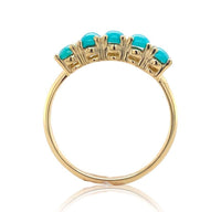 14k Yellow Gold Genuine Natural Turquoise Five-Stone Band Ring Size 6 (#J6800)