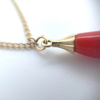 14k Gold Ox Blood Red Genuine Coral Briolette Necklace w/Five Drops 18" (#J7026)