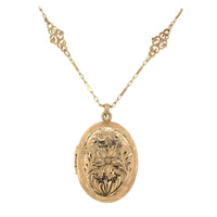 14k Yellow Gold Oval Locket w/Engraved Design on Fancy Cast Link Chain (#J7182)
