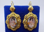 14k Gold Hand Painted Portrait Earrings with Genuine Natural Diamonds (#J3440)
