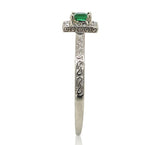 10k White Gold Genuine Natural Emerald Ring with Diamond Halo Size 6.5 (#J6808)