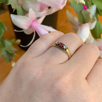 14k Gold Diamond and Synthetic Lab-Created Ruby/Paste Victorian Ring (#J6295)