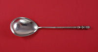 Russian Sterling Silver Preserve Spoon w/Engraved Flowers Wheat Twist Handle 8"