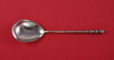 Russian Sterling Silver Preserve Spoon w/Engraved Flowers Wheat Twist Handle 8"