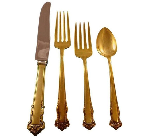 English Shell Gold by Lunt Sterling Silver Flatware Service For 12 Set Vermeil