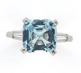 Platinum 2.51 Carat Cushion Cut Aquamarine Ring with Diamond Baguettes (#J6545)