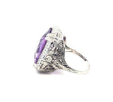 18k Gold Filigree Art Deco Large 9 Carat Genuine Natural Amethyst Ring (#J5267)