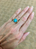 Vintage 14k Yellow Gold Genuine Natural Turquoise Ring with Birds 8.25 (#J5225)