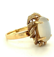 14k Yellow Gold Large White Flash Genuine Natural Moonstone Ring (#J5306)