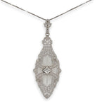 10k Gold Art Deco Genuine Natural Rock Crystal Quartz and Diamond Pendant #J7104