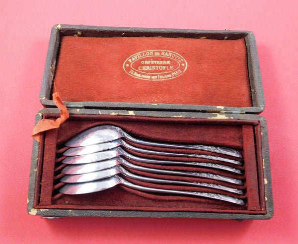 Ecusson Louis XVI by Christofle Silverplate Teaspoon Set 6pc in Fitted Box