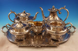 English Silver on Copper Tea Set 6pc 3-D Melon Finials w/ Family Crest (#9277)