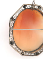 14k Yellow Gold Genuine Natural Shell Cameo Pin Filigree Applied Leaves (#J6244)