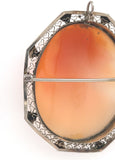 14k Yellow Gold Genuine Natural Shell Cameo Pin Filigree Applied Leaves (#J6244)