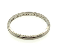 18k White Gold Band Ring with Chevron Edge Engraved Dated 1925 Size 5.5 (#J5901)