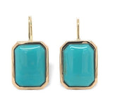 Pair 14k Gold Genuine Natural Kingman Turquoise Rectangular Drop Earrings #J6976