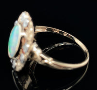 10k Yellow White Gold 1.05 Carat Genuine Natural Opal Ring with Flowers (#J6576)