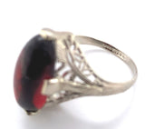 14k Gold Filigree Ring with 7.70 Carat Cabochon Genuine Natural Garnet (#J6459)