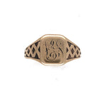 10k Yellow Gold Vintage Signet Ring w/ Lattice/Diamond Design Size 7 (#J6294)