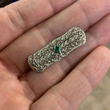 10k White Gold Filigree Synthetic Lab-Created Emerald Pin (#J5279)