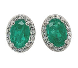 Platinum 1.48cttw Fine Genuine Natural Emerald Diamond Stud Earrings (#J6718)