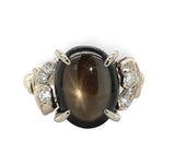 12k White Gold Genuine Natural Black Star Sapphire and Diamond Ring (#J7004)