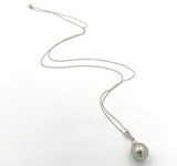 14k White Gold 12.5mm Black Tahitian Pearl Pendant Peacock Color (#J7029)