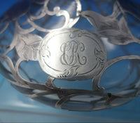 Alvin Glass Dresser Jar w/ Sterling Silver Overlay Floral #3109 6" x 5" (#5940)