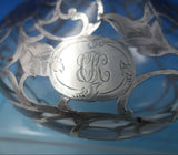 Alvin Glass Dresser Jar w/ Sterling Silver Overlay Floral #3109 6" x 5" (#5940)