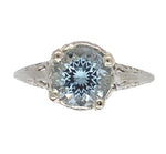 18k White Gold Filigree Deco 1.15 Carat Genuine Natural Aquamarine Ring (#J6774)