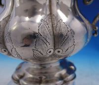 John B. Jones Coin Silver Sugar Bowl Fluted Shape w/ Leaves Flower Finial #3946