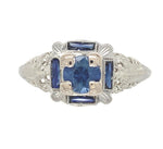 14k Art Deco Filigree .57ct Sapphire Ring w/Lab-Created Accent Stones (#J6806)