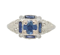 14k Art Deco Filigree .57ct Sapphire Ring w/Lab-Created Accent Stones (#J6806)