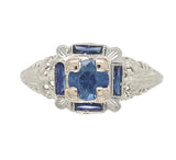 14k Art Deco Filigree .57ct Sapphire Ring w/Lab-Created Accent Stones (#J6806)