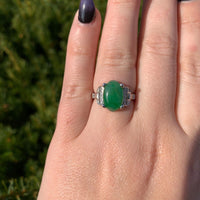 18k White Gold 4.17 Carat A Jadeite Jade and Diamond Ring w/ GIA Report (#J7014)