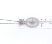 14k Gold Art Deco Genuine Natural Rock Crystal Quartz Diamond Pendant (#J5603)