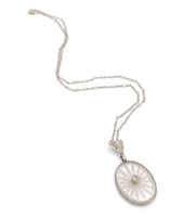 14k Gold Filigree Genuine Natural Rock Crystal Quartz Diamond Pendant (#J6589)