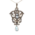 14k Yellow Gold and Silver Top Victorian Aquamarine Lavaliere Pendant (#J5702)