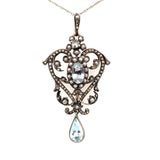 14k Yellow Gold and Silver Top Victorian Aquamarine Lavaliere Pendant (#J5702)