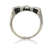 14k White Gold Genuine Natural Emerald Diamond 3-Stone Ring w/GIA Report #J6810